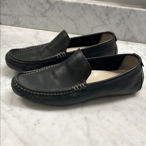 Black Leather Slip-On Loafers with Moccasin Stitching